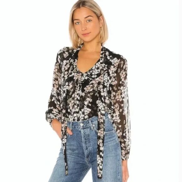 Misa Los Angeles Tops - Misa Patia Tie-Neck Blouse Floral Long Sleeve Size Small NWT